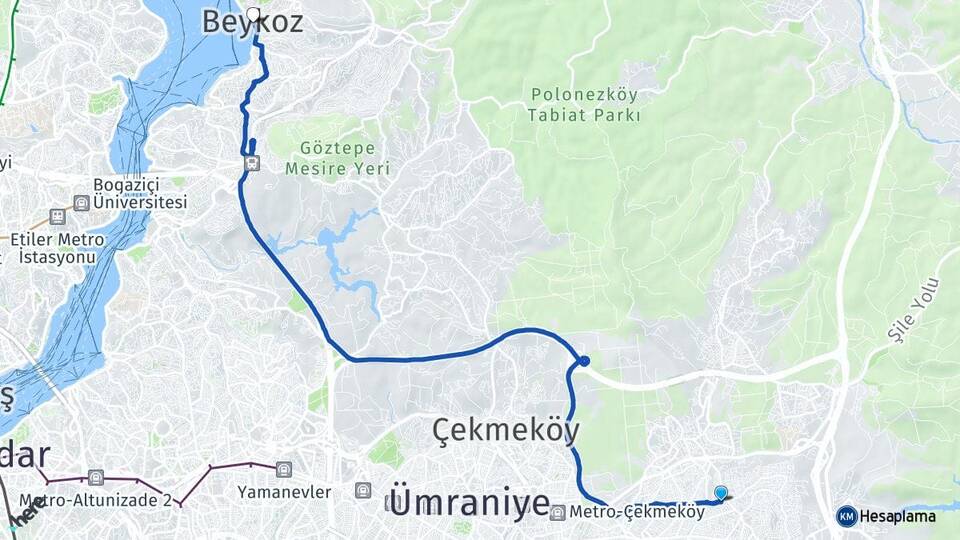 İstanbul Sancaktepe Yenidoğan Beykoz Arası Kaç Km - Yol Haritası
