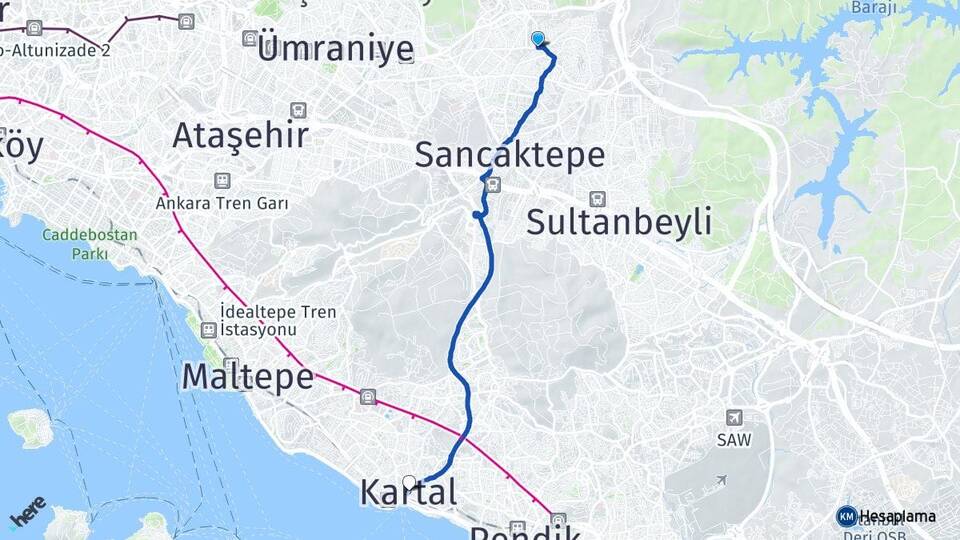 İstanbul Sancaktepe Yenidoğan Kartal Arası Kaç Km - Yol Haritası