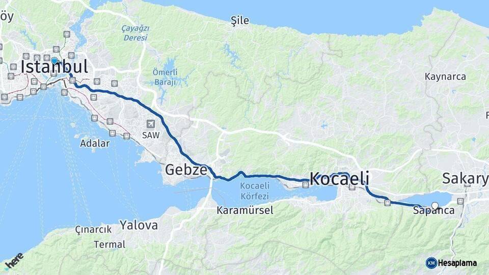 İstanbul Sapanca Sakarya Arası Kaç Km - Yol Haritası