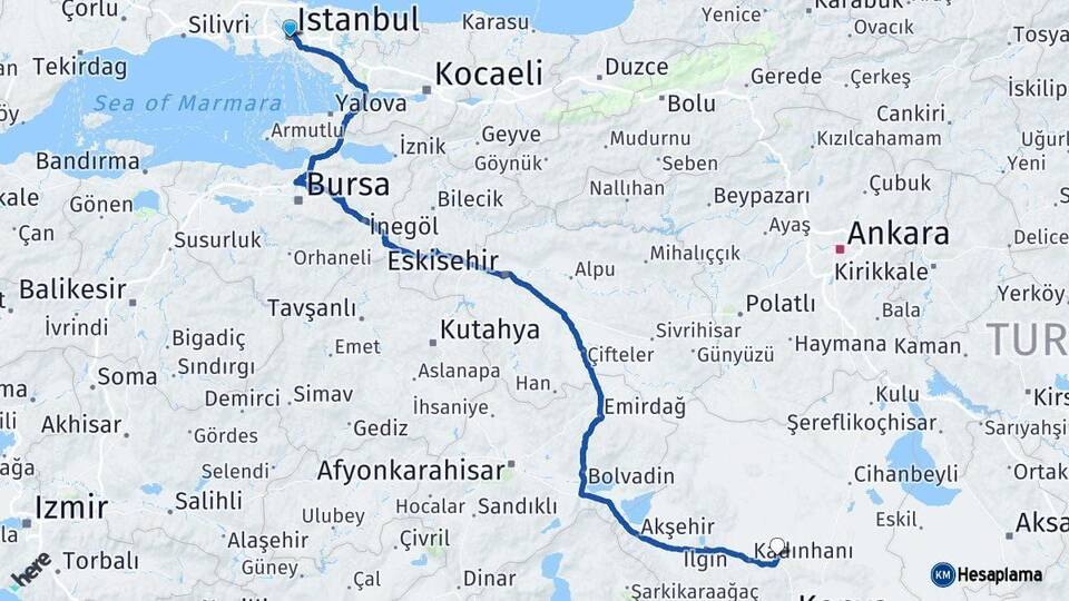 İstanbul Sarayönü Konya Arası Kaç Km - Yol Haritası