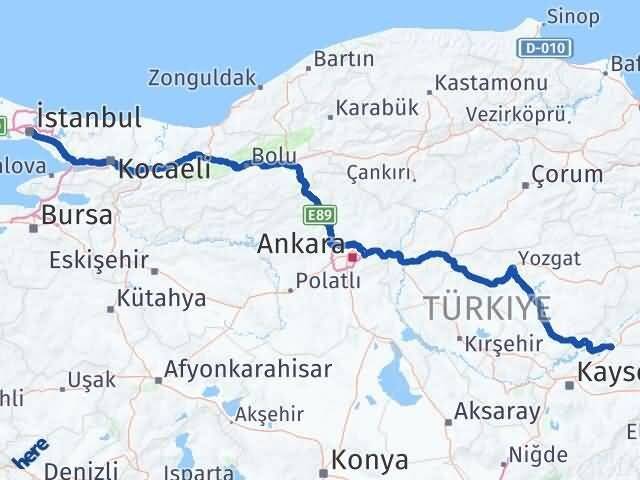 İstanbul Sarıoğlan Kayseri Arası Kaç Km - Yol Haritası