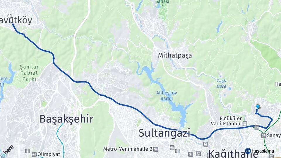 İstanbul Sarıyer Ayazağa Arnavutköy Arası Kaç Km - Yol Haritası