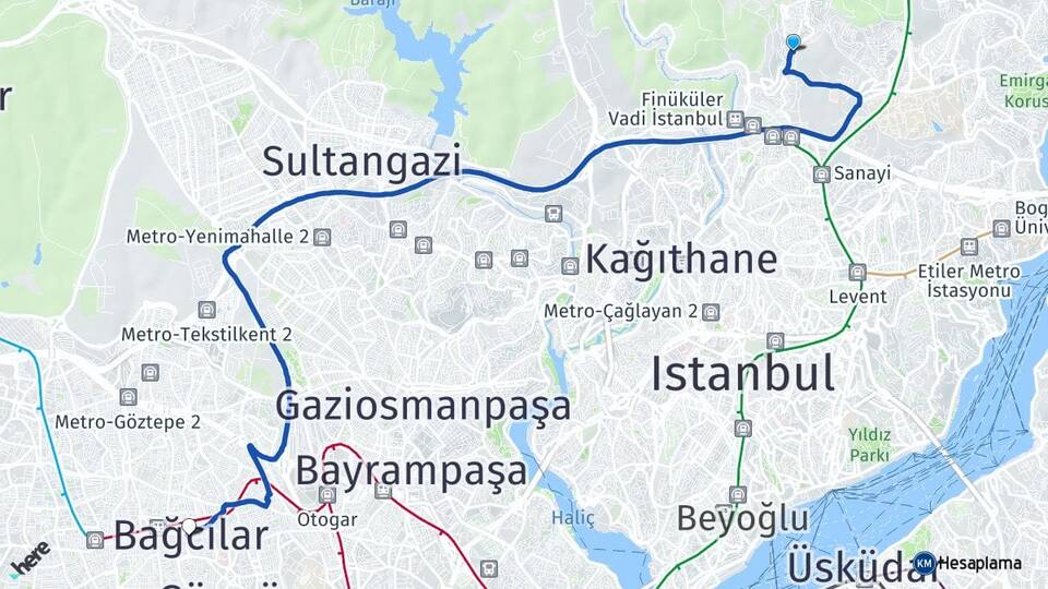 İstanbul Sarıyer Ayazağa Bağcılar Arası Kaç Km - Yol Haritası