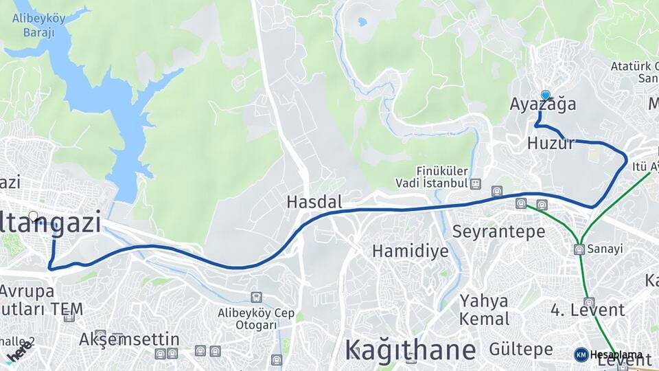 İstanbul Sarıyer Ayazağa Sultangazi Arası Kaç Km - Yol Haritası