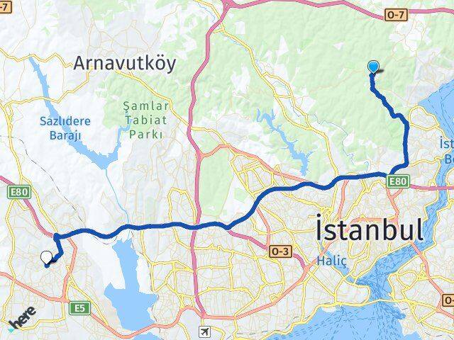 İstanbul Sarıyer Bahçeköy Esenyurt Arası Kaç Km - Yol Haritası