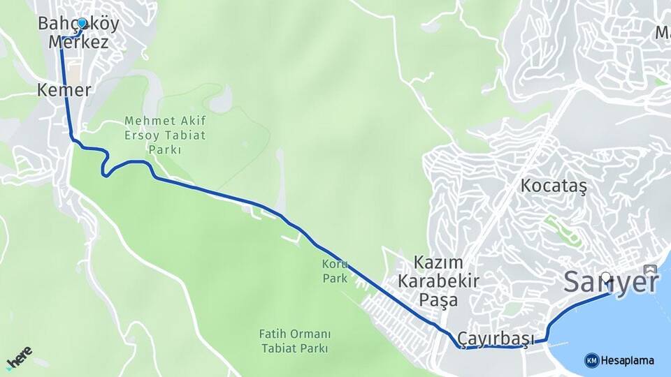 İstanbul Sarıyer Bahçeköy Sarıyer Arası Kaç Km - Yol Haritası