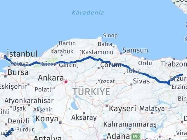 İstanbul Sarıyer Bayburt Arası Kaç Km - Yol Haritası
