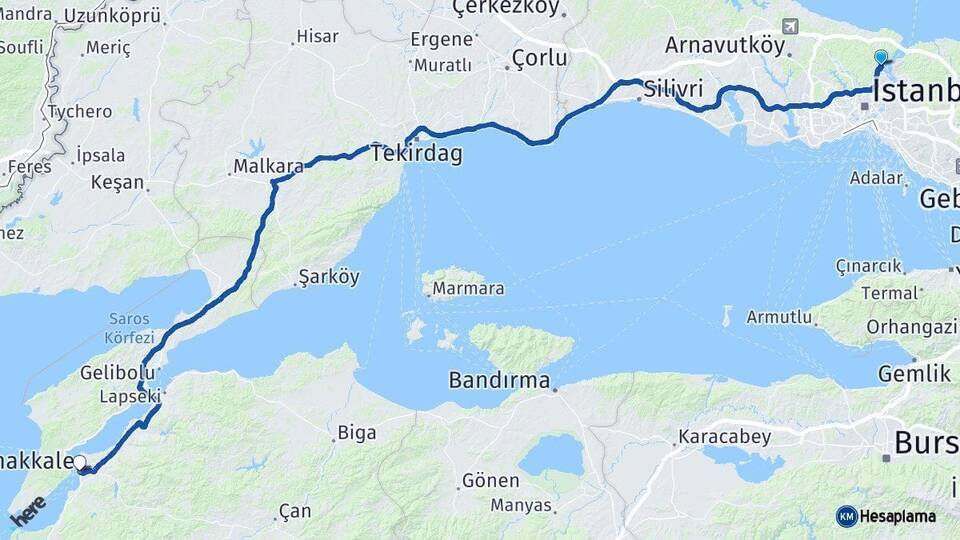 Sarıyer Çanakkale Arası Kaç Km - Yol Tarifi