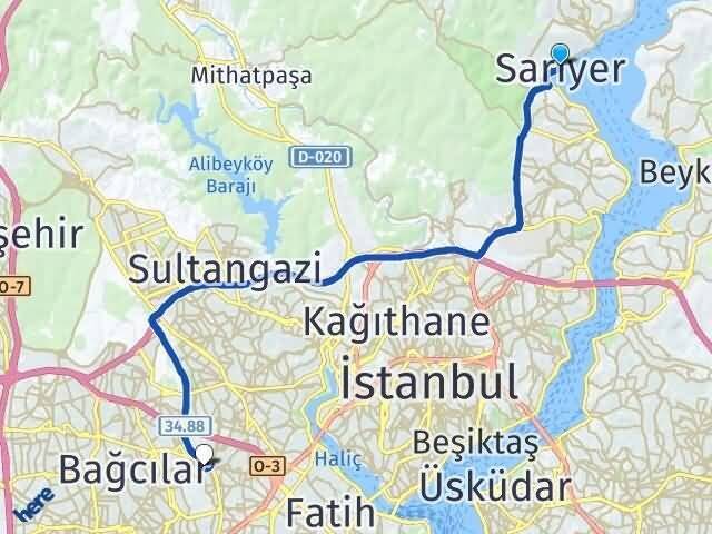 İstanbul Sarıyer Davutpaşa Esenler Arası Kaç Km - Yol Haritası