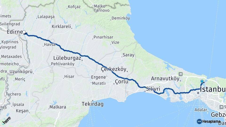 Sarıyer Edirne Arası Kaç Km - Yol Tarifi