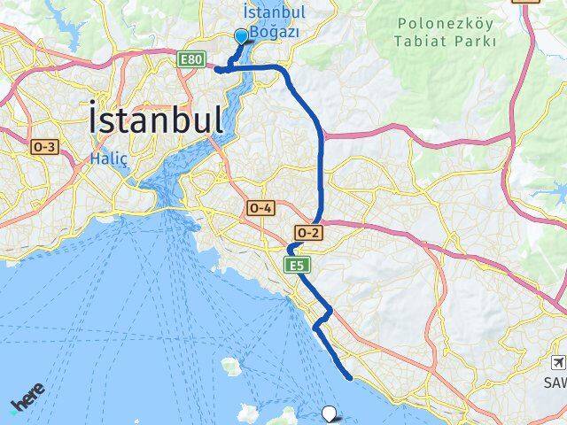 İstanbul Sarıyer Emirgan Adalar Arası Kaç Km - Yol Haritası