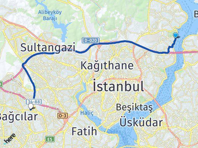 İstanbul Sarıyer Emirgan Esenler Arası Kaç Km - Yol Haritası