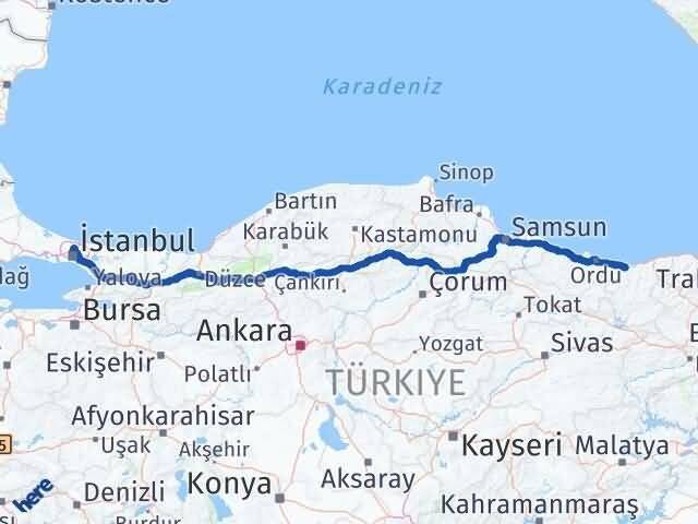 İstanbul Sarıyer Giresun Arası Kaç Km - Yol Haritası