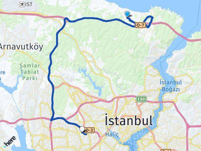 İstanbul Sarıyer Gümüşdere Esenler Arası Kaç Km - Yol Haritası
