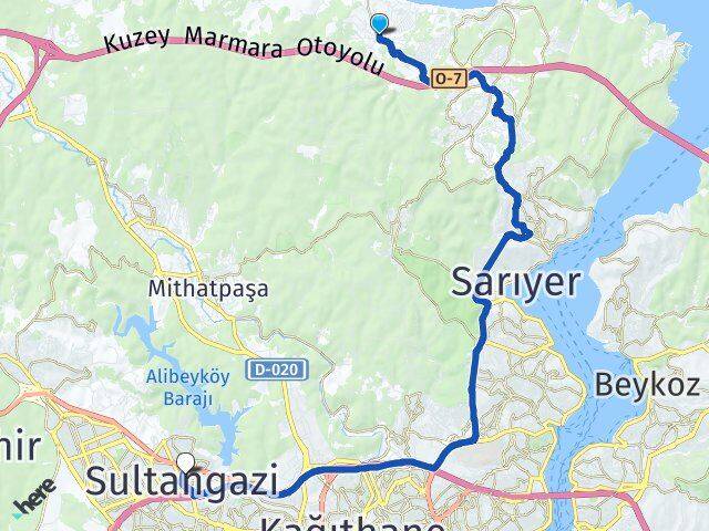 İstanbul Sarıyer Gümüşdere Sultangazi Arası Kaç Km - Yol Haritası