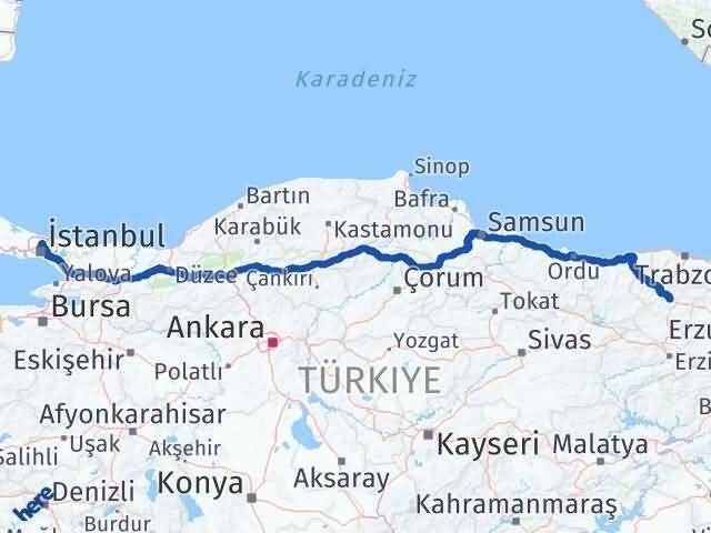 İstanbul Sarıyer Gümüşhane Arası Kaç Km - Yol Haritası