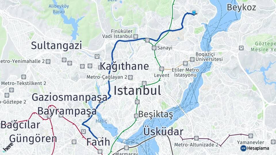 İstanbul Sarıyer İstinye Fatih Arası Kaç Km - Yol Haritası