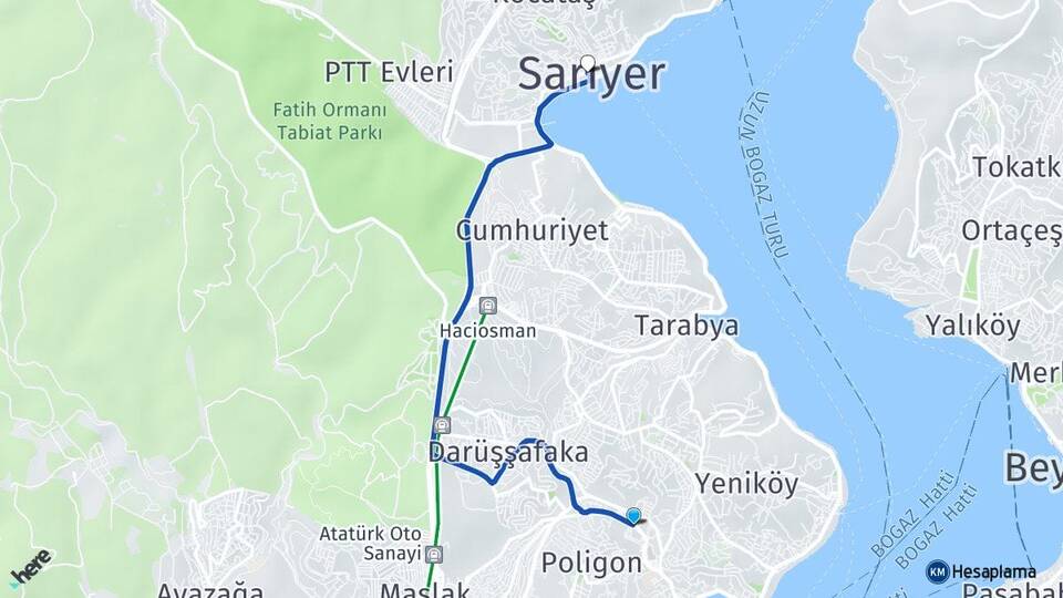 İstanbul Sarıyer İstinye Sarıyer Arası Kaç Km - Yol Haritası