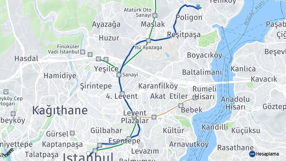 İstanbul Sarıyer İstinye Şişli Arası Kaç Km - Yol Haritası