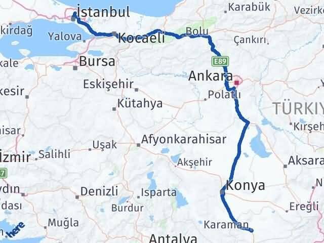 İstanbul Sarıyer Karaman Arası Kaç Km - Yol Haritası