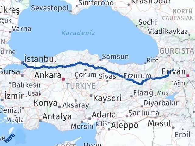 İstanbul Sarıyer Kars Arası Kaç Km - Yol Haritası