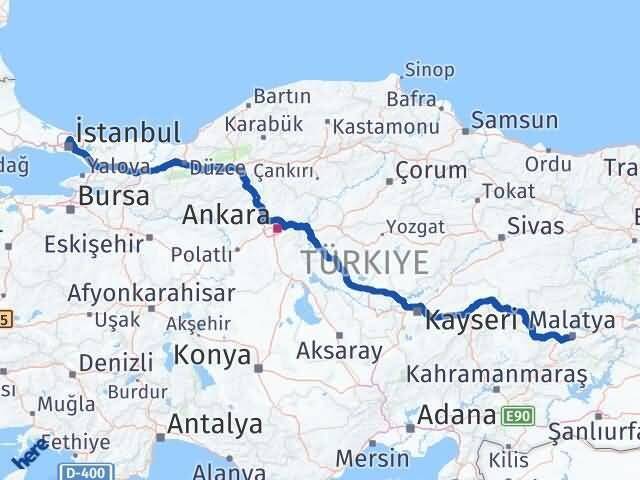 İstanbul Sarıyer Malatya Arası Kaç Km - Yol Haritası