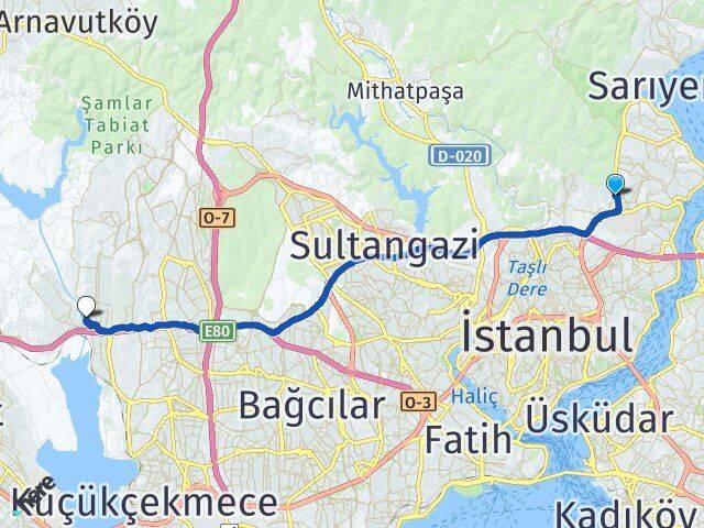 İstanbul Sarıyer Maslak Altınşehir Başakşehir Arası Kaç Km - Yol Haritası