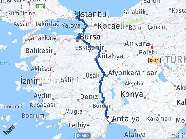 İstanbul Sarıyer Maslak Antalya Arası Kaç Km - Yol Haritası