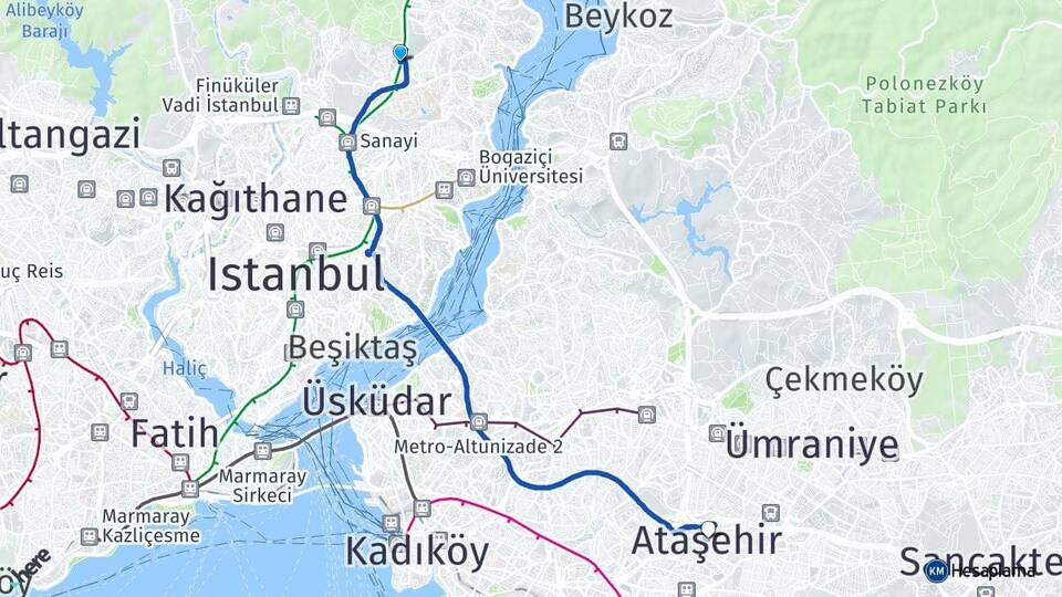 İstanbul Sarıyer Maslak Ataşehir Arası Kaç Km - Yol Haritası