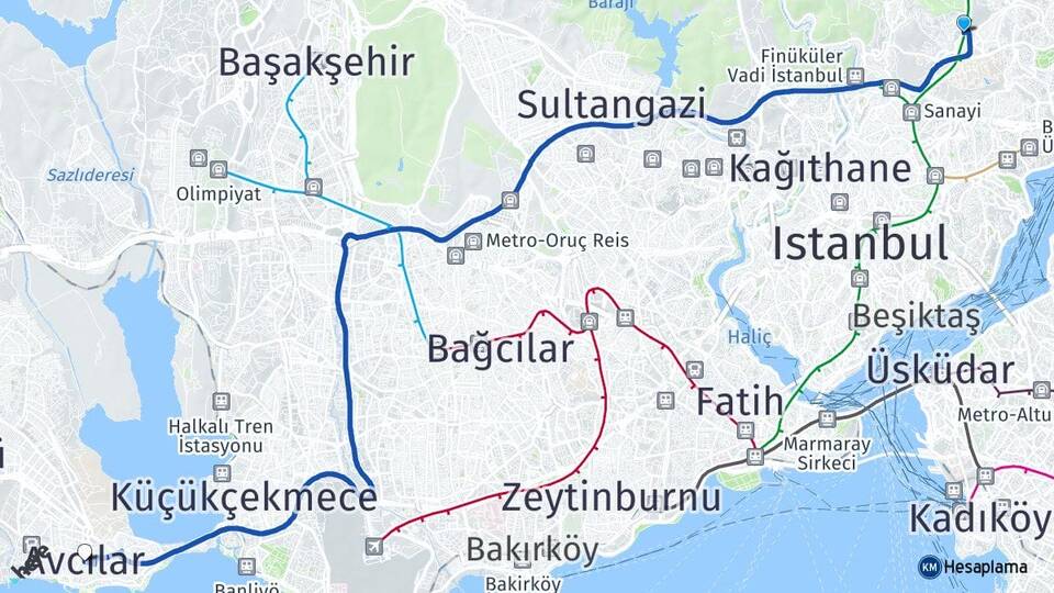 İstanbul Sarıyer Maslak Avcılar Arası Kaç Km - Yol Haritası