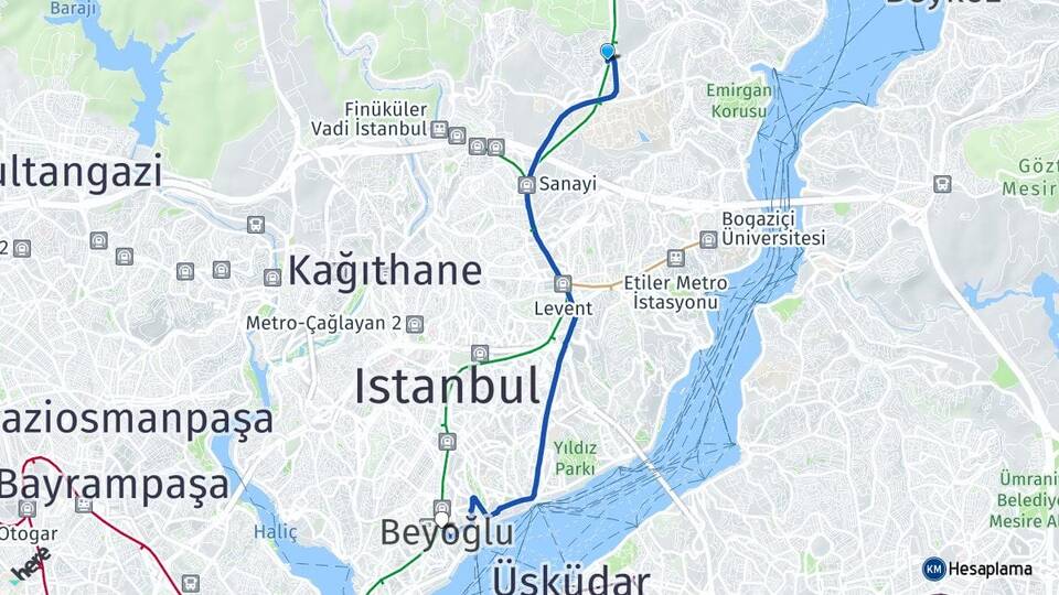 İstanbul Sarıyer Maslak Beyoğlu Arası Kaç Km - Yol Haritası