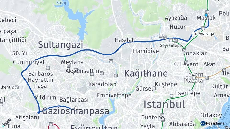 İstanbul Sarıyer Maslak Gaziosmanpaşa Arası Kaç Km - Yol Haritası