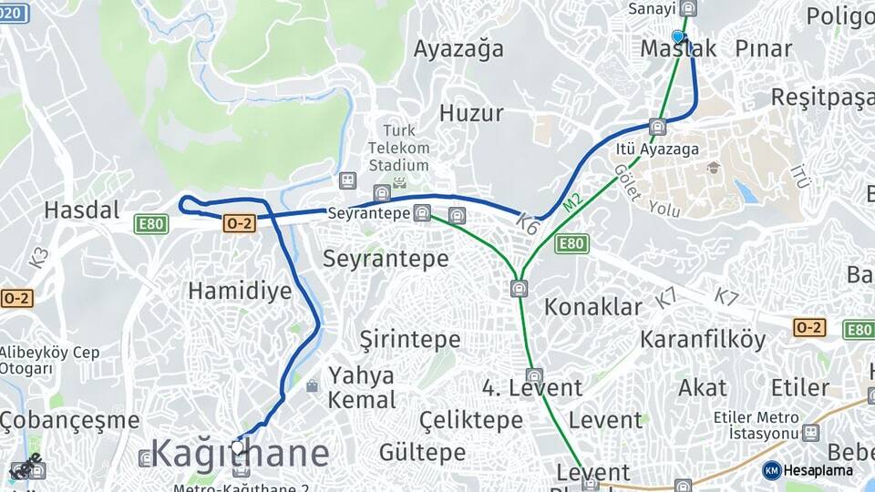 İstanbul Sarıyer Maslak Kağıthane Arası Kaç Km - Yol Haritası
