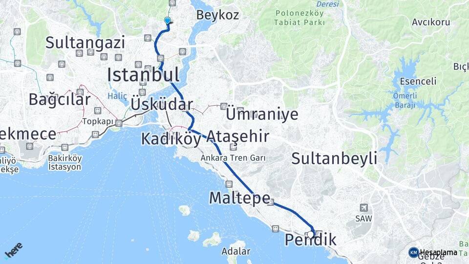 İstanbul Sarıyer Maslak Pendik Arası Kaç Km - Yol Haritası
