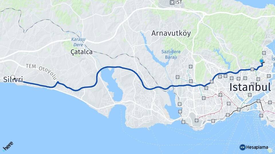 İstanbul Sarıyer Maslak Silivri Arası Kaç Km - Yol Haritası