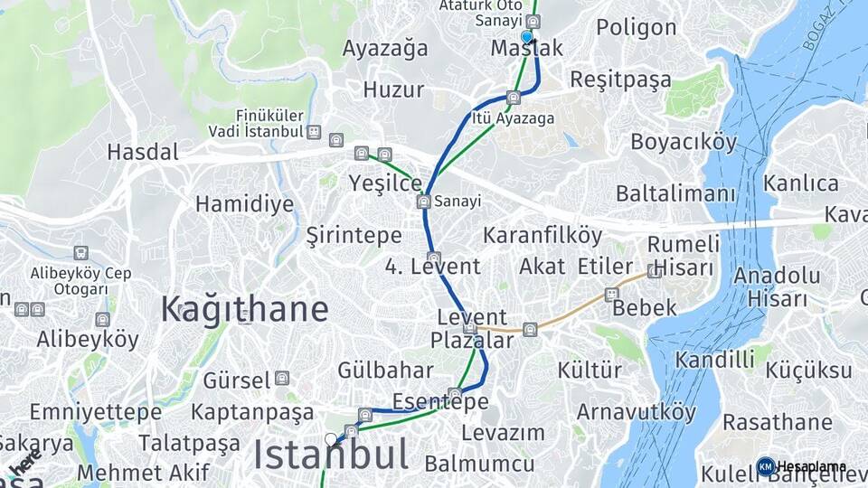 İstanbul Sarıyer Maslak Şişli Arası Kaç Km - Yol Haritası