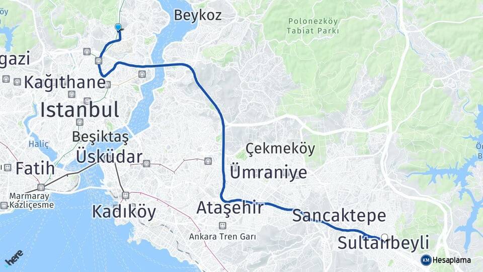 İstanbul Sarıyer Maslak Sultanbeyli Arası Kaç Km - Yol Haritası