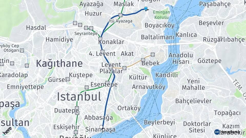 Reşitpaşa Beşiktaş Arası Kaç Km - Yol Tarifi
