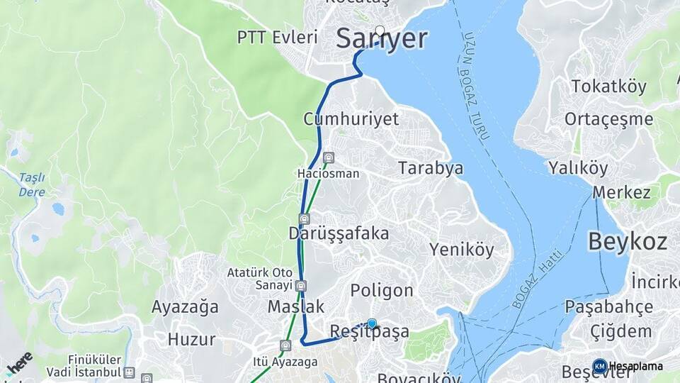 Reşitpaşa Sarıyer Arası Kaç Km - Yol Tarifi