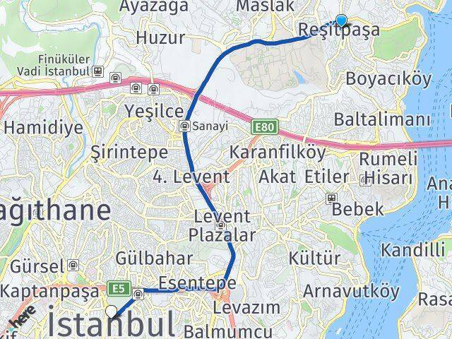 Reşitpaşa Şişli Arası Kaç Km - Yol Tarifi