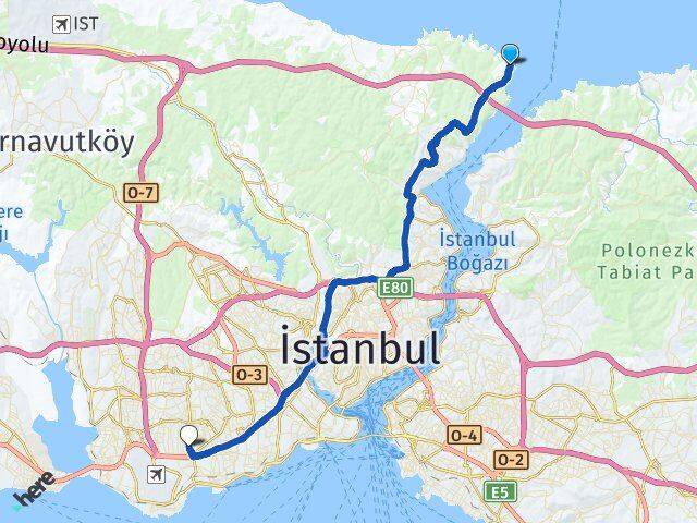 İstanbul Sarıyer Rumelifeneri Bahçelievler Arası Kaç Km - Yol Haritası