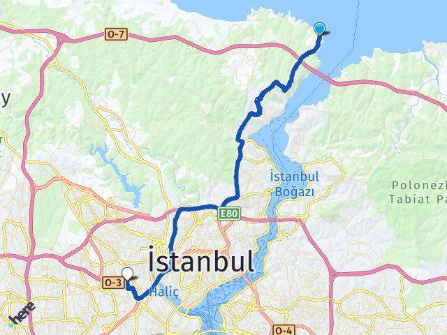 İstanbul Sarıyer Rumelifeneri Bayrampaşa Arası Kaç Km - Yol Haritası