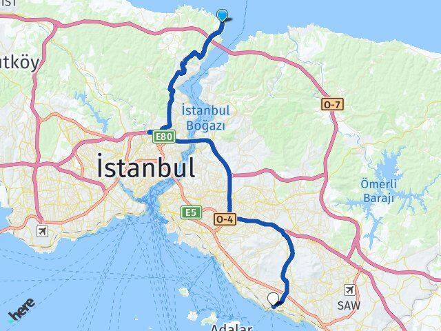İstanbul Sarıyer Rumelifeneri Kartal Arası Kaç Km - Yol Haritası