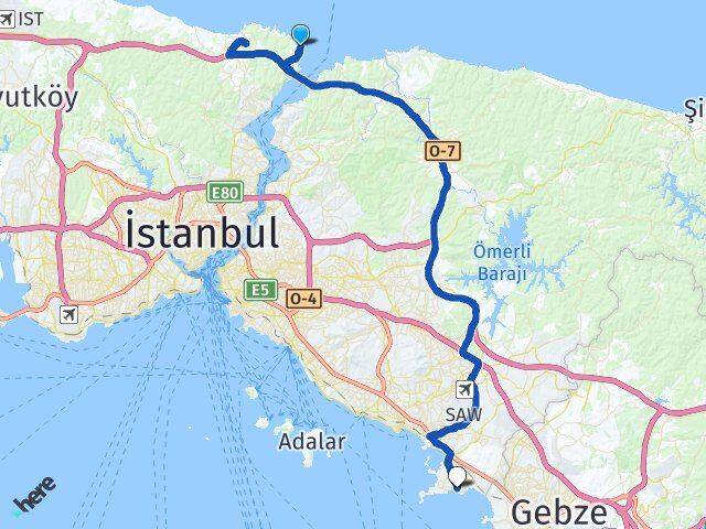 İstanbul Sarıyer Rumelifeneri Tuzla Arası Kaç Km - Yol Haritası