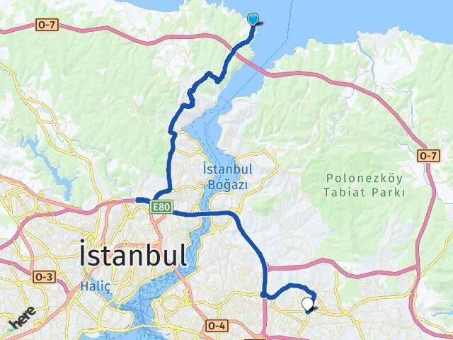 İstanbul Sarıyer Rumelifeneri Ümraniye Arası Kaç Km - Yol Haritası
