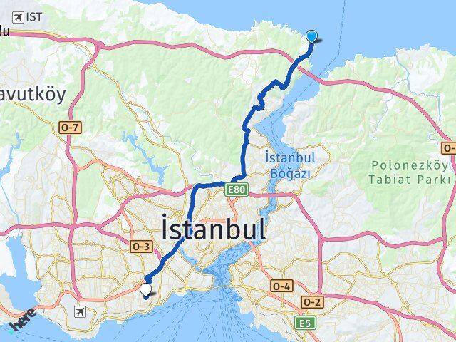 İstanbul Sarıyer Rumelifeneri Zeytinburnu Arası Kaç Km - Yol Haritası