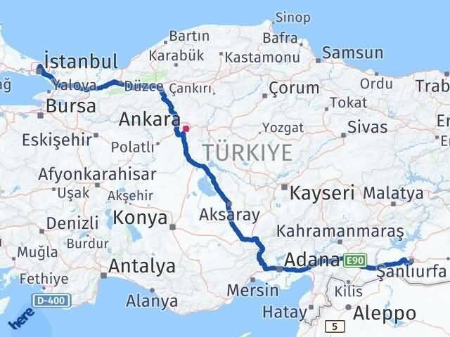 İstanbul Sarıyer Şanlıurfa Arası Kaç Km - Yol Haritası