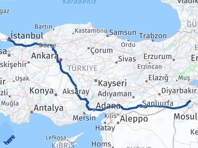 İstanbul Sarıyer Şırnak Arası Kaç Km - Yol Haritası