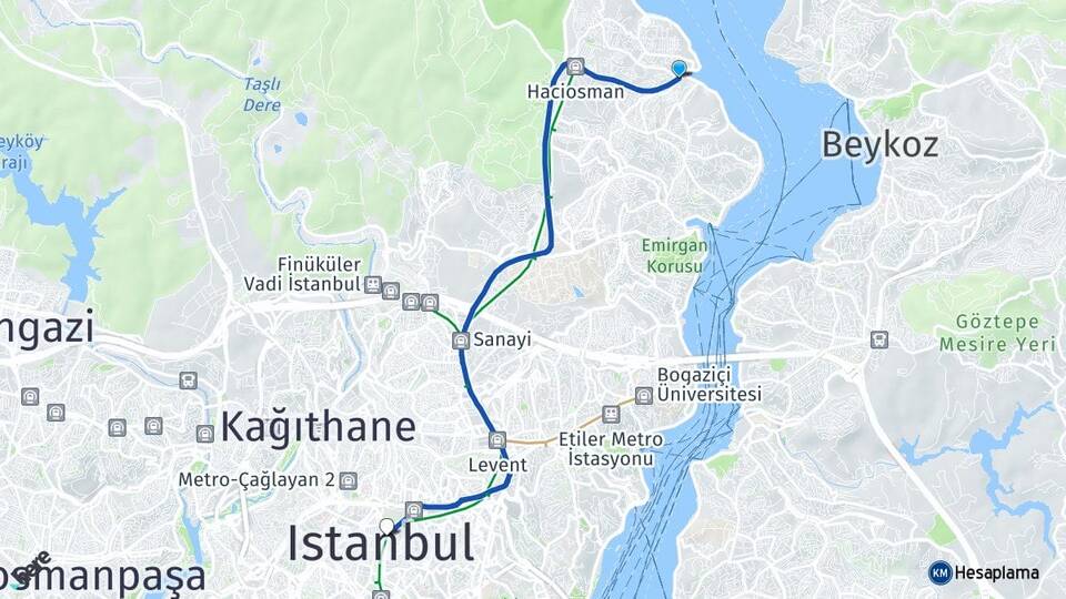 İstanbul Sarıyer Tarabya Şişli Arası Kaç Km - Yol Haritası