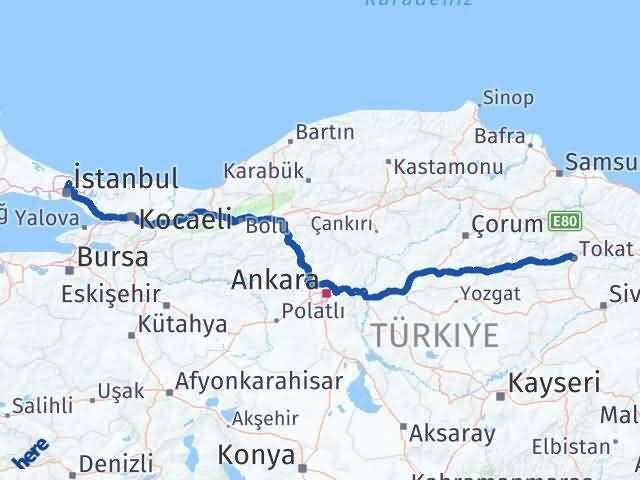 İstanbul Sarıyer Tokat Arası Kaç Km - Yol Haritası